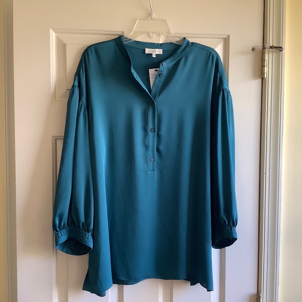 Lafayette 148 New York Skye Blouse Tunic Emerald SZ XL